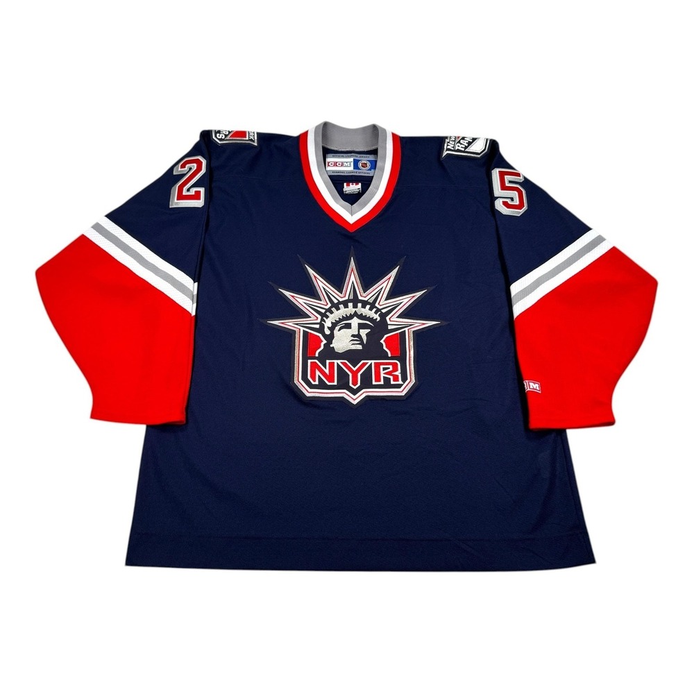 Vintage New York Rangers Jersey Mens XL Blue NHL Hockey Prucha 25 CCM Liberty